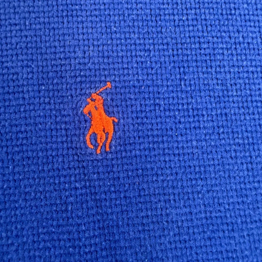 Polo Ralph Lauren Mens XL Blue Waffle Knit Thermal Long Sleeve Shirt Orange Pony